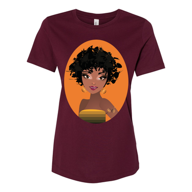 Natural Fro Yelani women’s relaxed jersey tee made from 100% cotton, featuring a comfortable and stylish fit perfect for casual wear.
